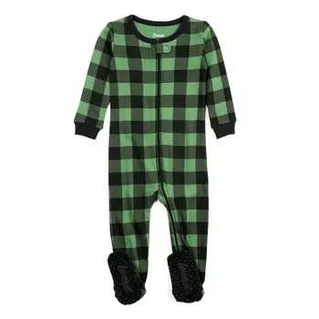 Рождественская детская хлопковая пижама в клетку Leveret, цвет Plaid Black & Green