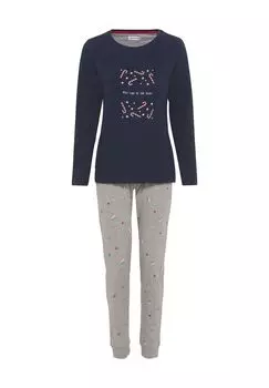 Рождественская длинная женская пижама из двух предметов Manguun, синий