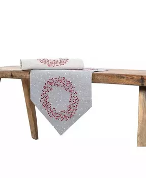 Рождественская дорожка для стола с вышитым венком Holly Berry Manor Luxe, серый