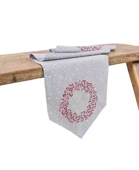 Рождественская дорожка для стола с вышитым венком Holly Berry Manor Luxe, серый