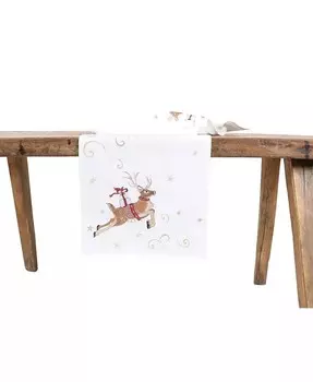 Рождественская дорожка для стола с вышивкой "Олень с подарками" Manor Luxe, белый