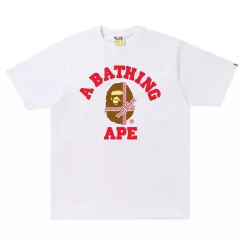 Рождественская футболка BAPE College, цвет Белый/Красный