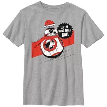 Рождественская футболка BB-8 «Звездные войны» для мальчиков 8–20 лет. Футболка с рисунком шляпы Санты «Пусть идут хорошие времена» Star Wars, цвет Athletic Heather