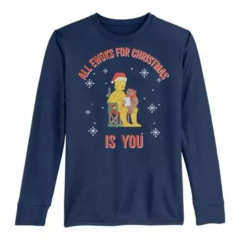 Рождественская футболка C-3PO All Ewoks For Christmas Is You для мальчиков 8–20 лет с длинными рукавами Licensed Character