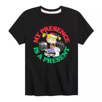Рождественская футболка Nickelodeon Rugrats для мальчиков 8–20 лет «Мое присутствие — подарок» с изображением Анжелики Licensed Character, черный