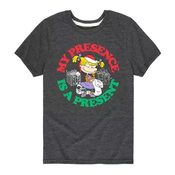 Рождественская футболка Nickelodeon Rugrats для мальчиков 8–20 лет «Мое присутствие — подарок» с изображением Анжелики Licensed Character, серый