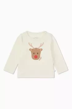 Рождественская футболка с длинными рукавами и мотивом оленя Mori, бежевый