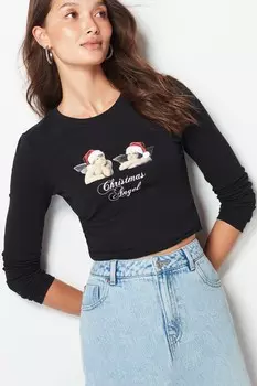 Рождественская футболка с длинными рукавами Next, черный