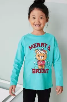 Рождественская футболка с длинными рукавами Next, синий