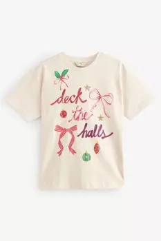 Рождественская футболка с коротким рукавом Next, экрю