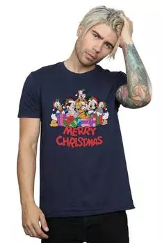 Рождественская футболка с Микки Маусом и друзьями Disney, темно-синий