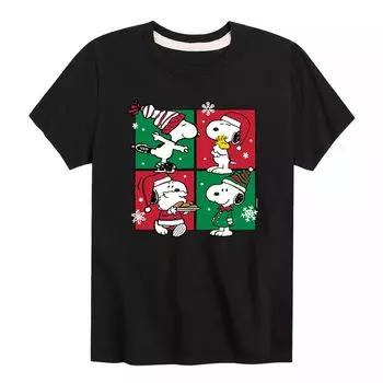 Рождественская футболка с рисунком Peanuts Snoopy для мальчиков 8–20 лет Licensed Character, черный