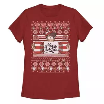 Рождественская футболка с рисунком «Where's Waldo Waldo Ugly Sweater» для подростков Licensed Character