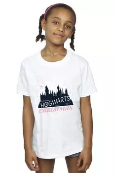 Рождественская хлопковая футболка Хогвартса Harry Potter, белый