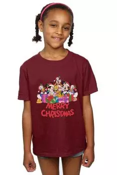 Рождественская хлопковая футболка «Микки Маус и друзья» Disney, красный