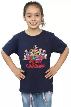 Рождественская хлопковая футболка «Микки Маус и друзья» Disney, темно-синий