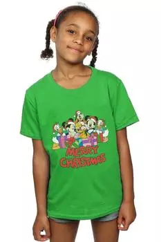 Рождественская хлопковая футболка «Микки Маус и друзья» Disney, зеленый