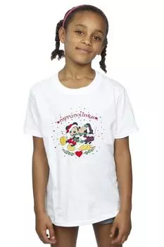 Рождественская хлопковая футболка с Микки Маусом и Микки Минни Disney, белый