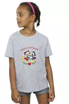 Рождественская хлопковая футболка с Микки Маусом и Микки Минни Disney, серый