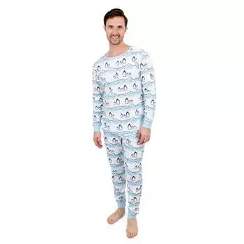 Рождественская мужская двухкомпонентная хлопковая пижама Пингвин Leveret, цвет penguin