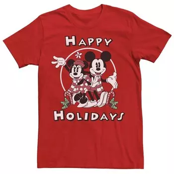 Рождественская мужская футболка Disney's Mickey and Minnie Mouse Happy Holidays, красный