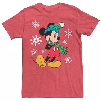 Рождественская мужская футболка Disney's Mickey Mouse Holiday со снежинками и портретом, цвет Red Heather