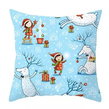 Рождественская наволочка со скрытой молнией, декоративная полиэстеровая подушка, чехол для подушки, домашний фестивальный декор для офиса-J Stuttg