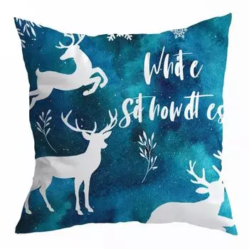 Рождественская наволочка со скрытой молнией, моющаяся защитная полиэстеровая подушка синего цвета серии «Лось», районный домашний фестивальный декор, повседневное использование-A Stuttg