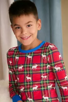 Рождественская пижама из эластичного хлопка в клетку лося Hatley, красный