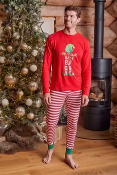 Рождественская пижама с длинными рукавами из хлопка Threadbare, красный