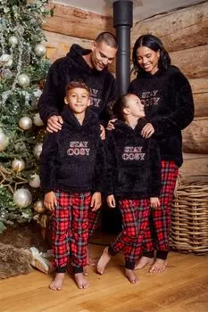 Рождественская пижама унисекс: мягкая толстовка и клетчатые брюки Threadboys, черный