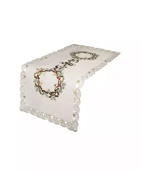 Рождественская скатерть с вышивкой венок из ленты, 15 x 34 дюйма Xia Home Fashions, слоновая кость