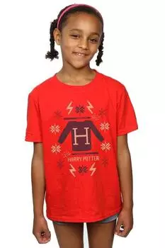 Рождественская трикотажная хлопковая футболка Harry Potter, красный