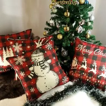 Рождественские чехлы Freetoo, чехлы на подушки 40 х 40 см, набор из 4 чехлов, чехлы на молнии, льняной вариант для декоративных подушек, декоративные рождественские подушки, рождественские чехлы, диванные подушки, красный