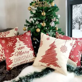 Рождественские чехлы Freetoo, чехлы на подушки 40 х 40 см, набор из 4 чехлов, чехлы на молнии, льняной вариант для декоративных подушек, декоративные рождественские подушки, рождественские чехлы, диванные подушки, бежевый