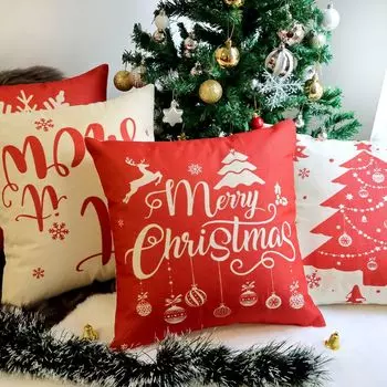 Рождественские чехлы Freetoo, чехлы на подушки 40 х 40 см, набор из 4 чехлов, чехлы на молнии, льняной вариант для декоративных подушек, декоративные рождественские подушки, рождественские чехлы, диванные подушки, бежевый
