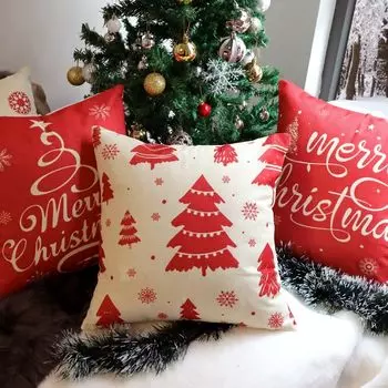 Рождественские чехлы Freetoo, чехлы на подушки 40 х 40 см, набор из 4 чехлов на подушки, чехлы на молнии, льняной вариант для декоративных подушек, декоративные рождественские подушки, рождественские чехлы, диванные подушки, бежевый