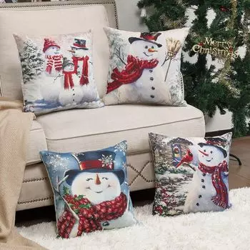 Рождественские чехлы Freetoo, чехлы на подушки 50 х 50 см, комплект из 4 чехлов, чехлы на молнии, льняной вариант для декоративных подушек, декоративные рождественские подушки, рождественские чехлы, диванные подушки, бежевый