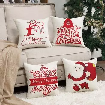 Рождественские чехлы Freetoo, чехлы на подушки 50 х 50 см, комплект из 4 чехлов, чехлы на молнии, льняной вариант для декоративных подушек, декоративные рождественские подушки, рождественские чехлы, диванные подушки, бежевый