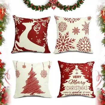 Рождественские чехлы Freetoo, чехлы на подушки 50 х 50 см, комплект из 4 чехлов, чехлы на молнии, льняной вариант для декоративных подушек, декоративные рождественские подушки, рождественские чехлы, диванные подушки, бежевый