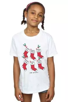 Рождественские чулки Хлопковая футболка Friends, белый