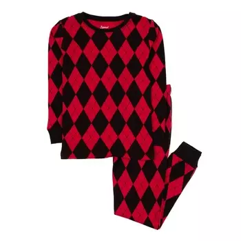 Рождественские детские хлопковые пижамы из двух предметов Argyle Leveret, цвет Argyle Black & Red
