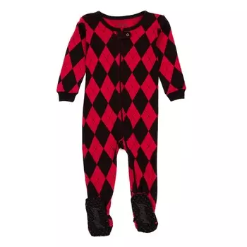 Рождественские детские хлопковые пижамы на ногах Argyle Leveret, цвет Argyle Black & Red