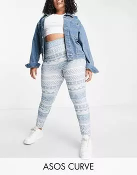 Рождественские леггинсы с жаккардовым принтом ASOS DESIGN Curve