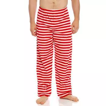 Рождественские мужские флисовые пижамные штаны в полоску Leveret, красный/белый