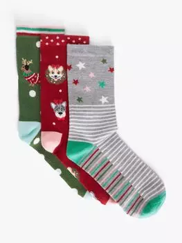 Рождественские носки до щиколотки из смеси органического хлопка с собаками John Lewis, мульти