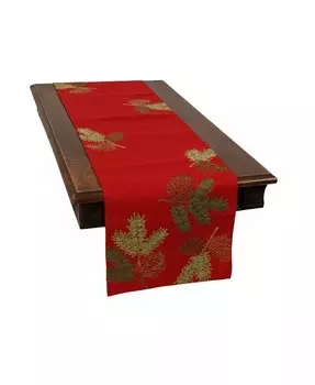 Рождественские ветки сосны с вышивкой двухслойная дорожка для стола Manor Luxe, красный