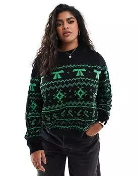 Рождественский джемпер с круглым вырезом и узором «фэйр-айл» в черном и зеленом цветах ASOS