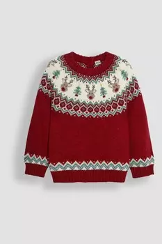 Рождественский джемпер с оленями в стиле Фэр Айл Jojo Maman Bb, красный