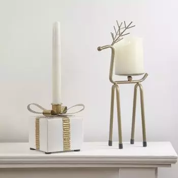 Рождественский конический подсвечник в подарочной коробке из белого металла 4,5 дюйма